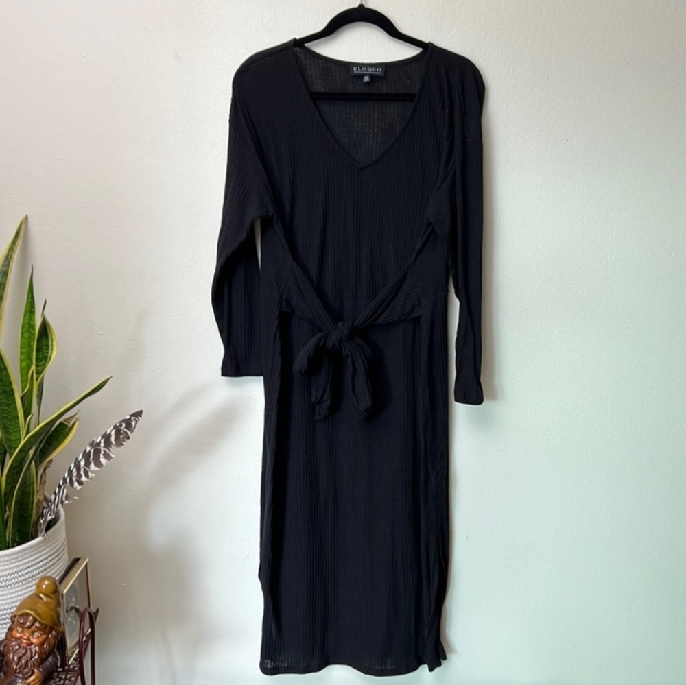 Eloquii Black V-Neck Long Sleeve Dress